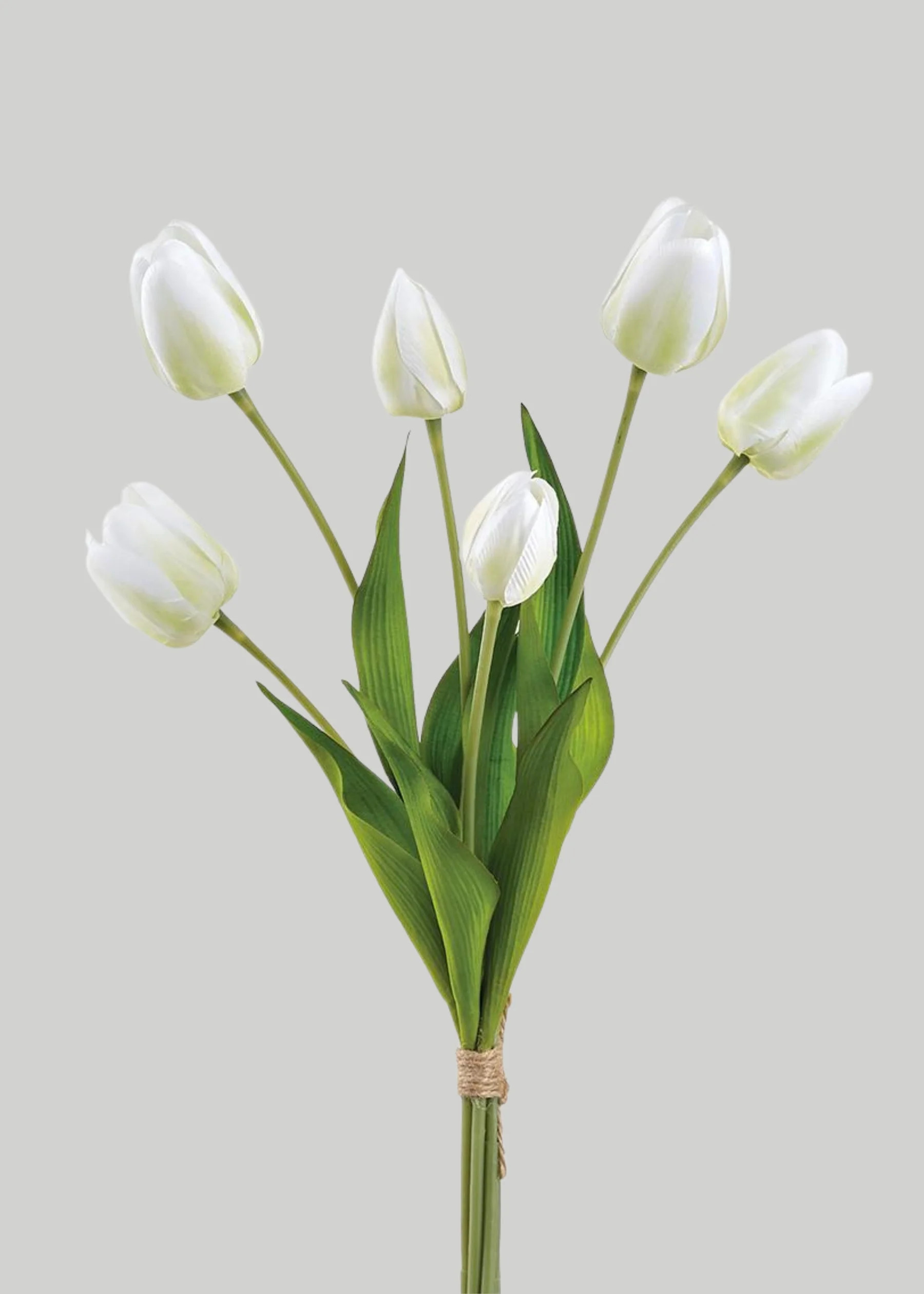 White and Green Fake Tulip Flower Bundle of 6 - 22" | Afloral