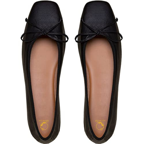 SHODENSE Women Black Flat Shoes Bow Square Closed Toe Ballet Flats Comfort Slip On Dress Flats Black Matte Leather Flat Heel Office Work Shoes Girls Driving Flats Club Church Spring Matte Black 7.5 | Amazon (US)