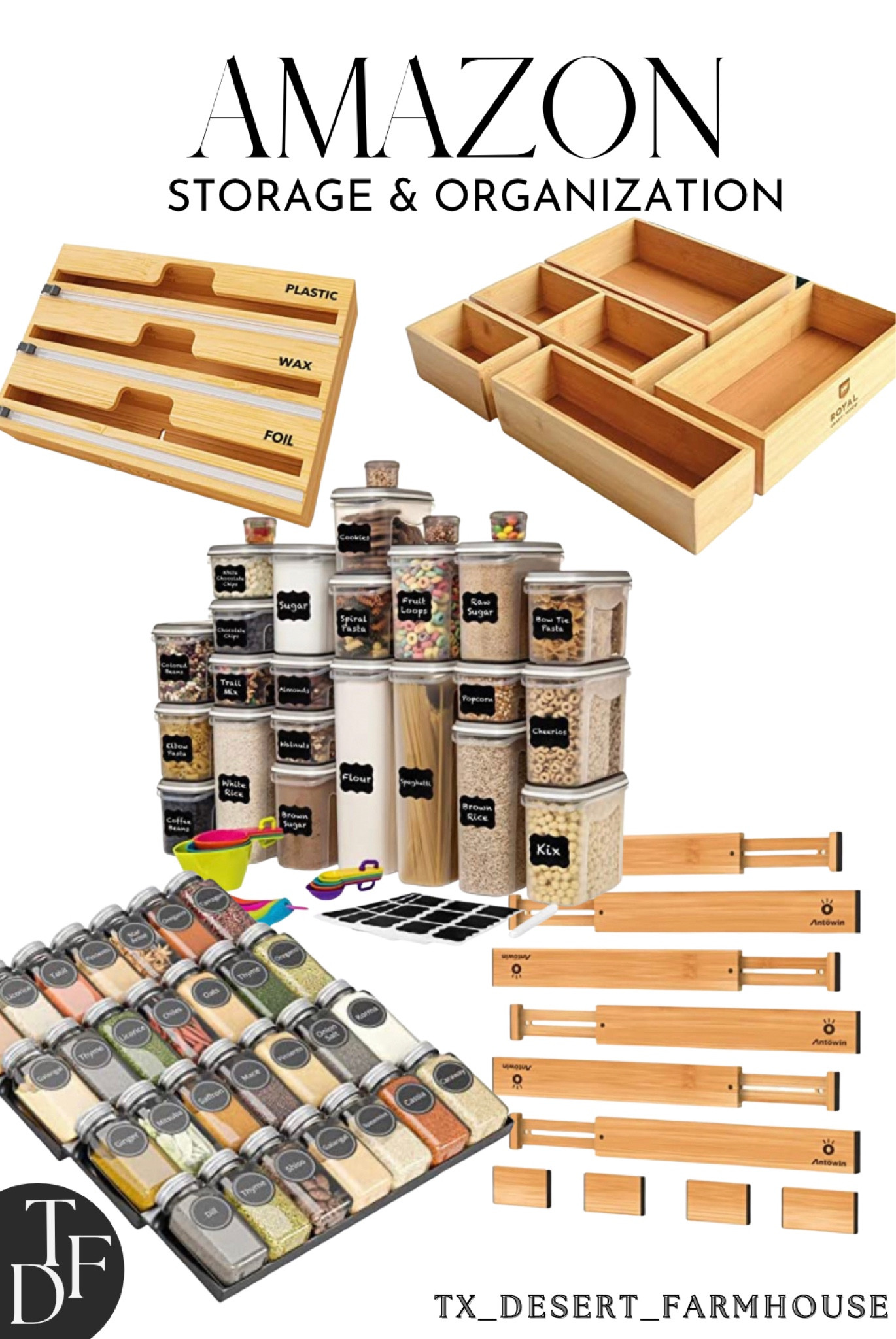 Kitchen Storage & Organization

#storage #organization #storageandorganization #containers #airtightcontainers #drawerorganization #baggieorganizer #ziplockbagorganizer #containers #drawerorganizers #pantryorganization #drawerdividers #organizedkitchen #kitchenorganization #pantryorganization #spicejarorganizer #homeorganization #home #house #newyear #newyearsgoal #newyearsorganization 

SpaceAid WrapNeat 3 in 1 Wrap Organizer with Cutter and Labels, Plastic Wrap, Aluminum Foil and Wax Bamboo Dispenser for Kitchen Storage Organization Holder for 12" Roll (Natural)

ANTOWIN Bamboo Drawer Dividers, Drawer Separators Splitter,17-22 inches Long Adjustable Spring-loaded Organizer for Large Utensil, Clothes, Tools Drawers, 6 Pack Dividers + 4 Pack Baffle

ROYAL CRAFT WOOD Luxury Bamboo Drawer Organizer Storage Box, Bin Set - Multi-Use Drawer Organizer for Kitchen, Bathroom, Office Desk, Makeup, Jewelry (5 Boxes)

LARGEST Set of 52 Pc Food Storage Containers (26 Container Set) Shazo Airtight Dry Food Space Saver w Interchangeable Lid, 14 Measuring Cups + Spoons, Labels + Marker - One Lid Fits All - Reusable

SpaceAid Spice Drawer Organizer with 28 Spice Jars, 386 Spice Labels and Chalk Marker, 4 Tier Seasoning Rack Tray Insert for Kitchen Drawers, 12.8" Wide x 17.5" Deep

#LTKhome #LTKfamily #LTKunder100