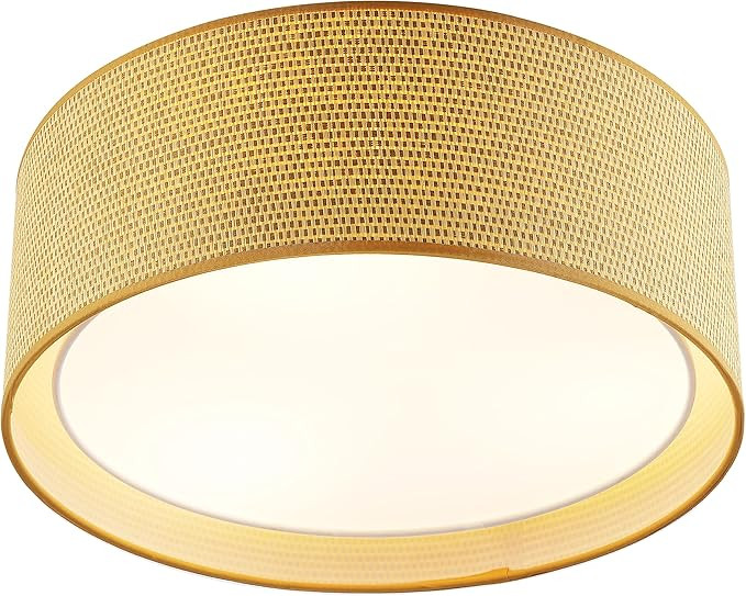 WINGBO 15.7" Modern 3-Light Flush Mount Ceiling Light Fixture with Fabric & Acrylic Double Drum S... | Amazon (US)