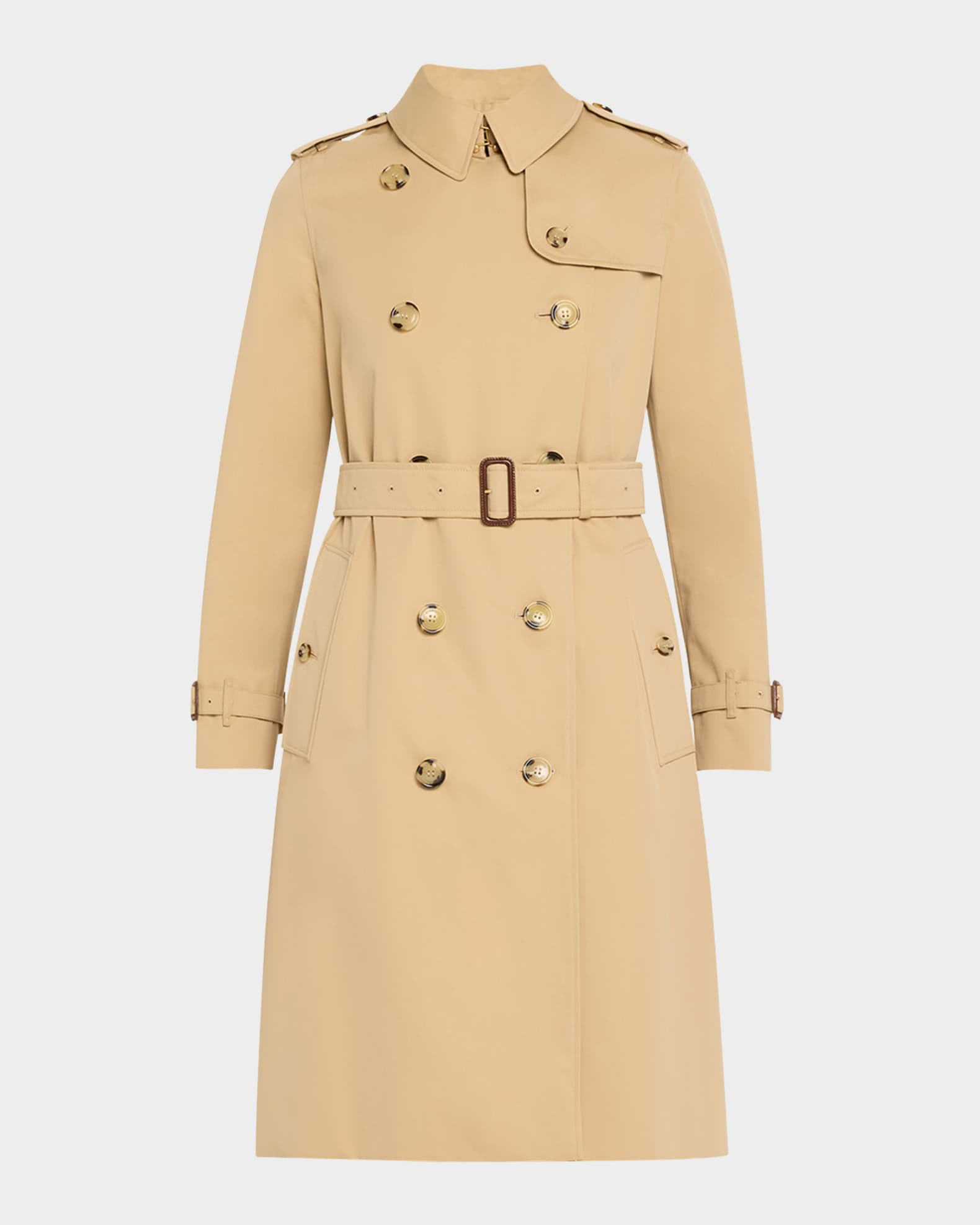 Kensington Organic Belted Double-Breasted Long Trench Coat | Neiman Marcus