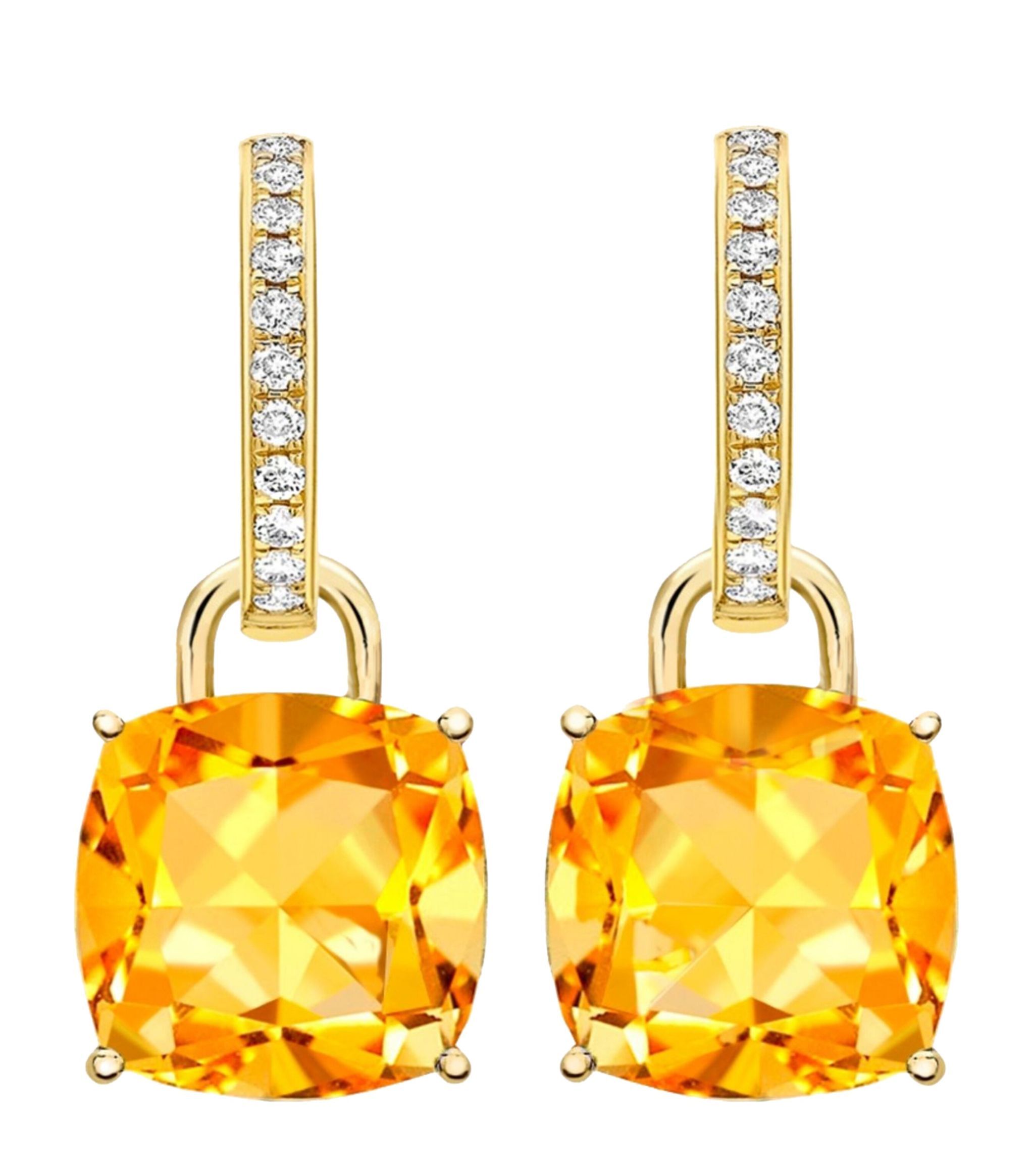 Yellow Gold, Diamond and Citrine Cushion Drop Earrings | Harrods