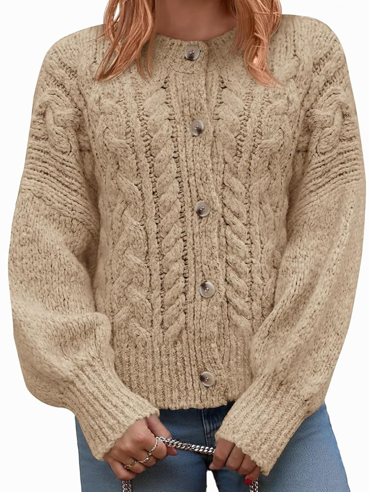 Yousify Womens Open Front Cardigan Sweaters Casual Cable Knit Long Sleeve Button Down Chunky Loos... | Amazon (US)