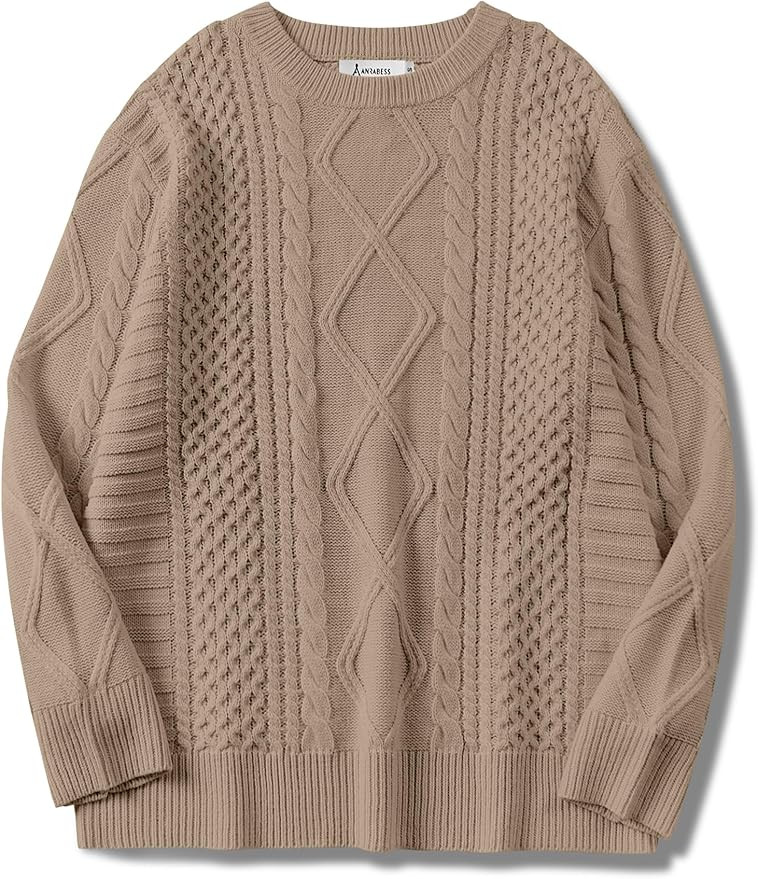 ANRABESS Sweaters for Women Oversized Cable Knit Fall Long Sleeve Crewneck Casual Pullover Sweate... | Amazon (US)