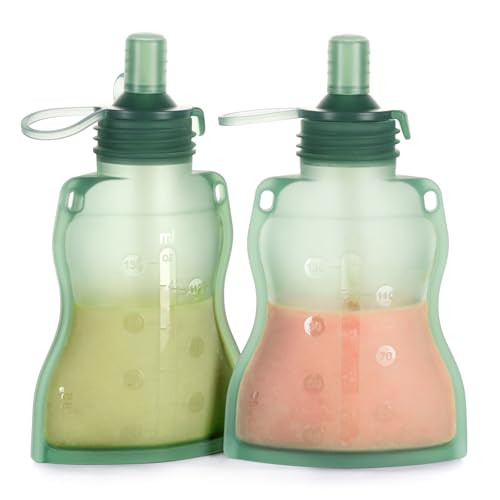 haakaa Yummy Pouch Reusable Baby Food Pouch, Reusable Pouches for Toddlers Kids Squeezable Pouch, Washable Freezer - Make Homemade Organic Food for Babies/Toddlers, 4oz, 2 Pack,6m+(Pea Green) | Amazon (US)