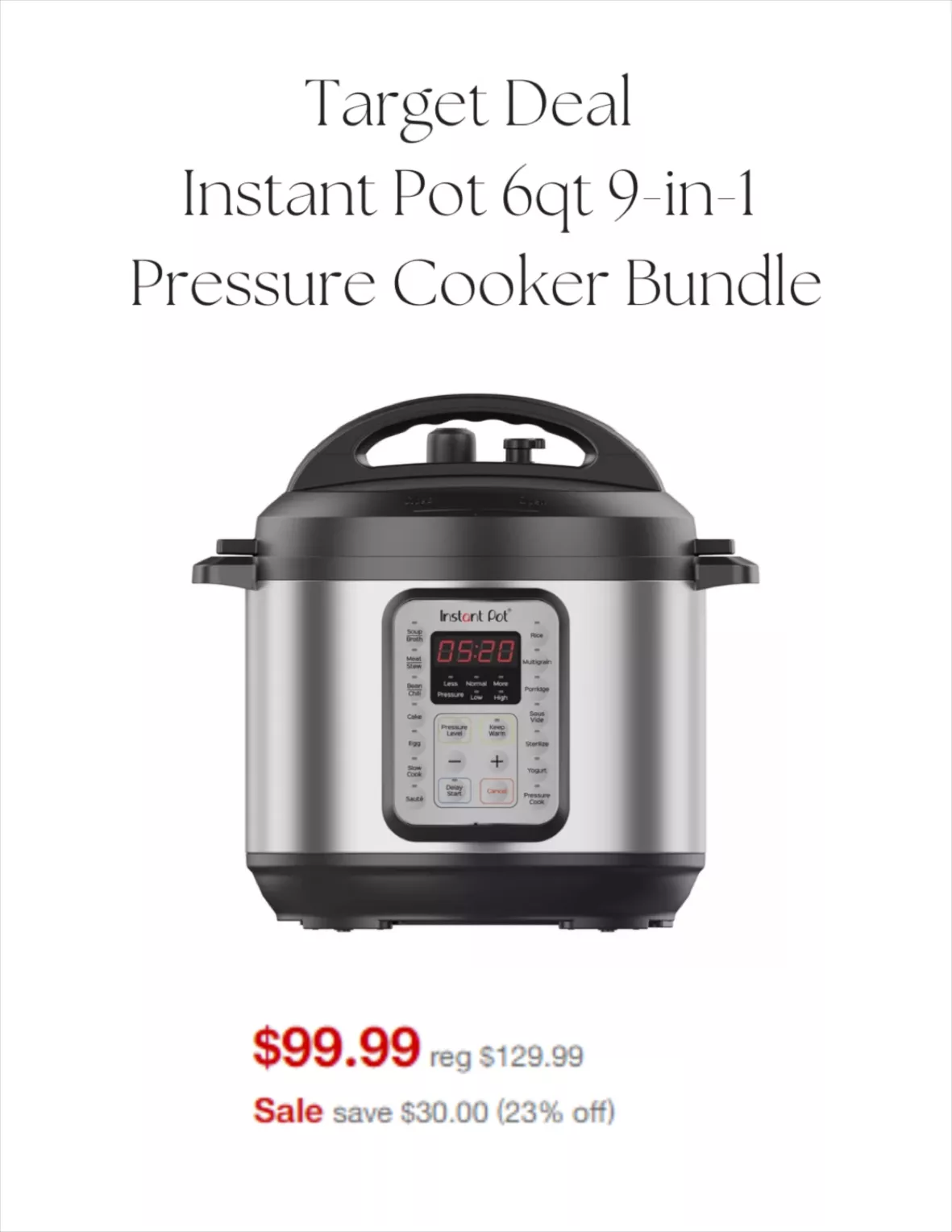 Instant Pot 6qt 9-in-1 Pressure Cooker Bundle : Target