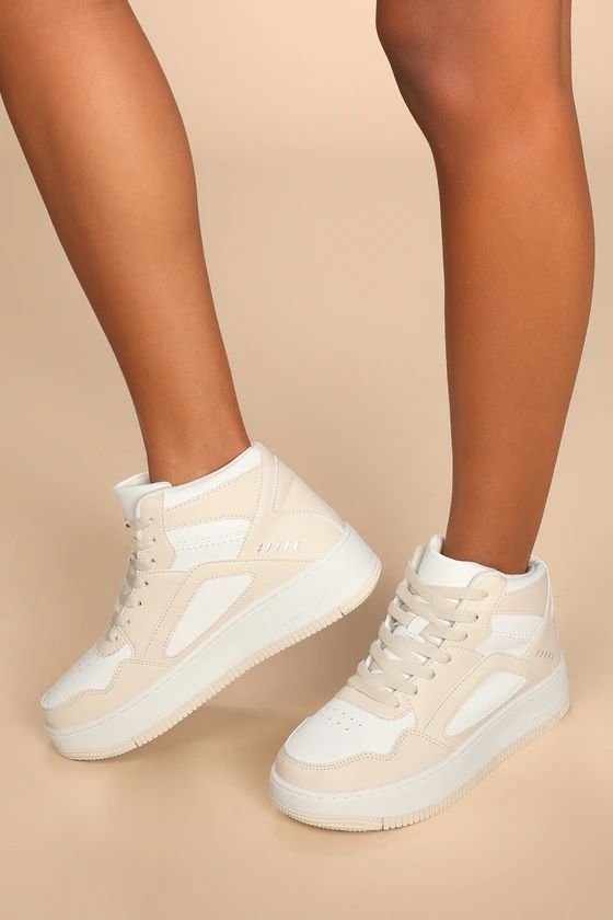 Rylina Beige and White Colorblock Platform Sneakers | Lulus (US)