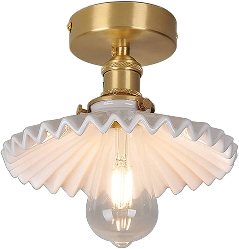 Auwieou Brass Semi Flush Mount Ceiling Light Bedroom Flush Mount Ceiling Light White Modern Semi ... | Amazon (US)