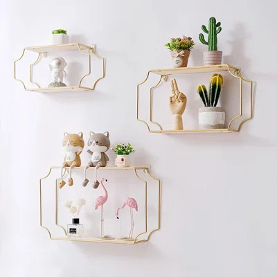 Rectangular Floating Shelves Wall Decor, Gold Metal Wire And Wall Mounted Large Space Storage Shelf , Set Of 3 | Wayfair North America