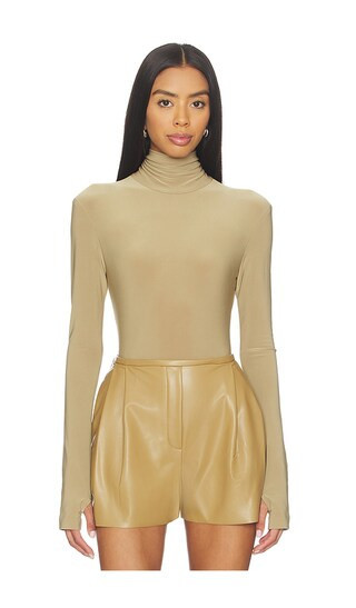 Norma Kamali Long Sleeve Turtle Bodysuit in Tan. - size M | Revolve Clothing (Global)