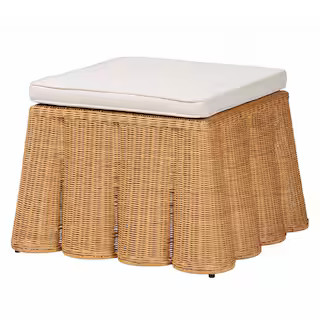 Palm Honey Rattan Ottoman with Cushion | The Home Depot