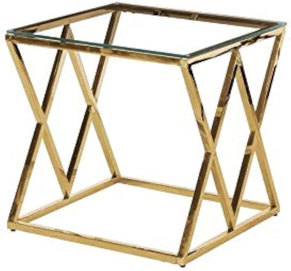 Unknown1 Clear Glass Gold Square End Table Casual Transitional Includes Hardware | Amazon (US)