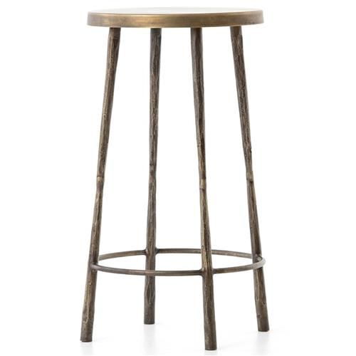 Vito Industrial Loft Hand Wrought Antique Brass Iron Counter Stool | Kathy Kuo Home