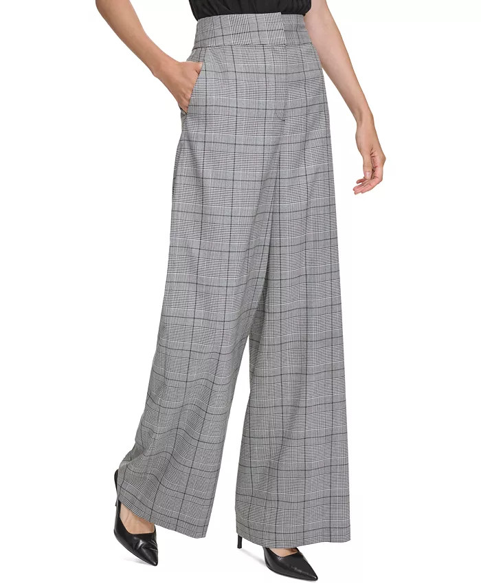 Calvin Klein Women's Glenn Plaid Wide-Leg Pants - Macy's | Macys (US)