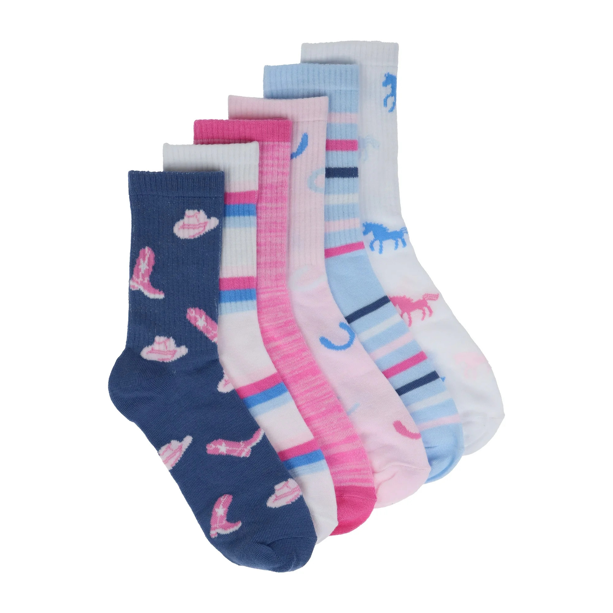 Wonder Nation Girls Crew Socks 6PK Cowboy | Walmart (US)