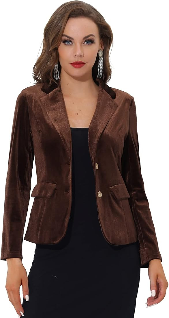 Allegra K Women's Notched Lapel Vintage Office Button Front Velvet Blazer | Amazon (US)