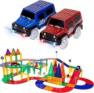 PicassoTiles 80 Piece Race Car Track Building Block Educational Toy Set Magnetic Tiles Magnet DIY... | Amazon (US)