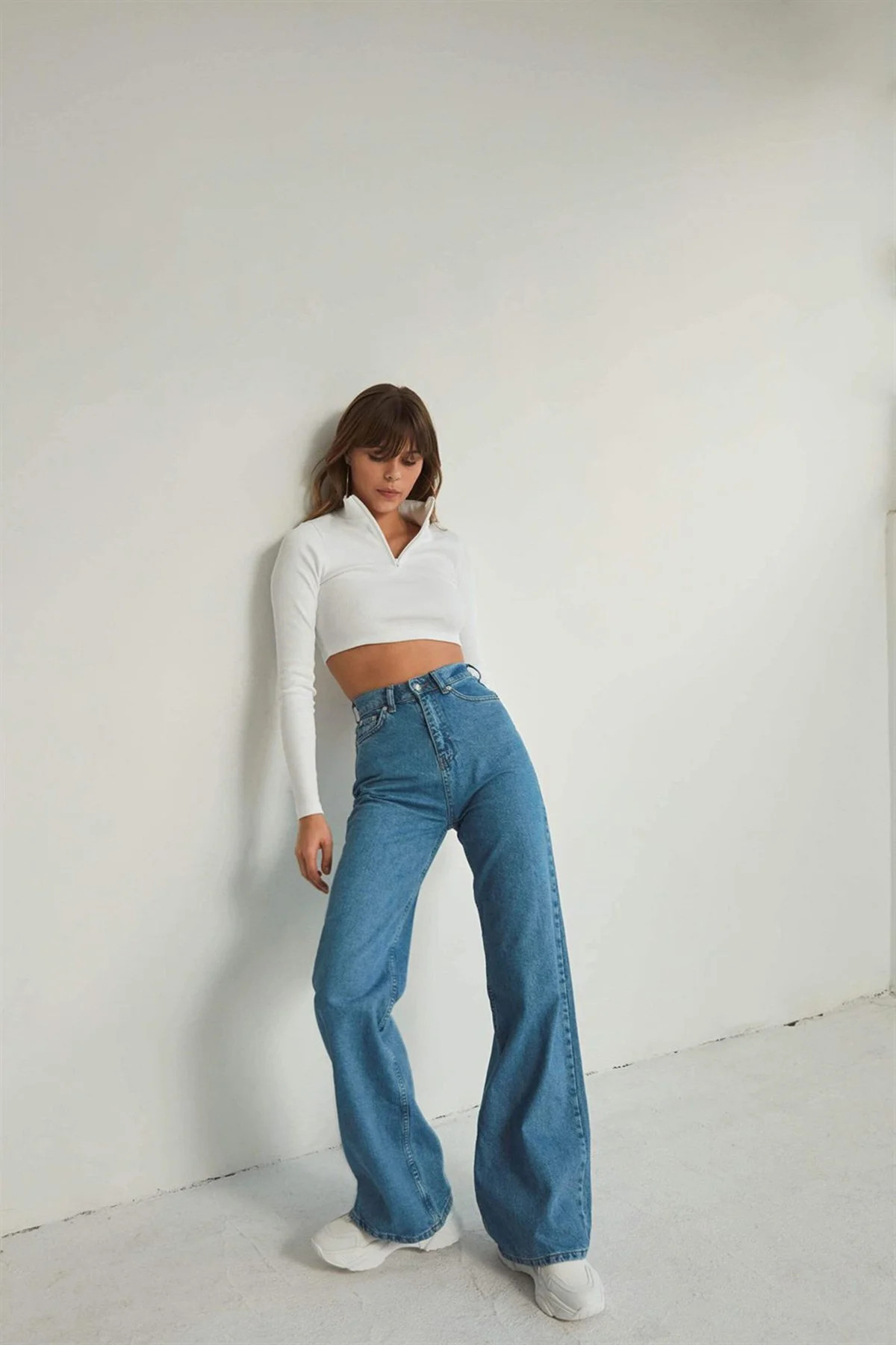 Lange Jeans mit weitem Bein in Blau | Trendyol DE
