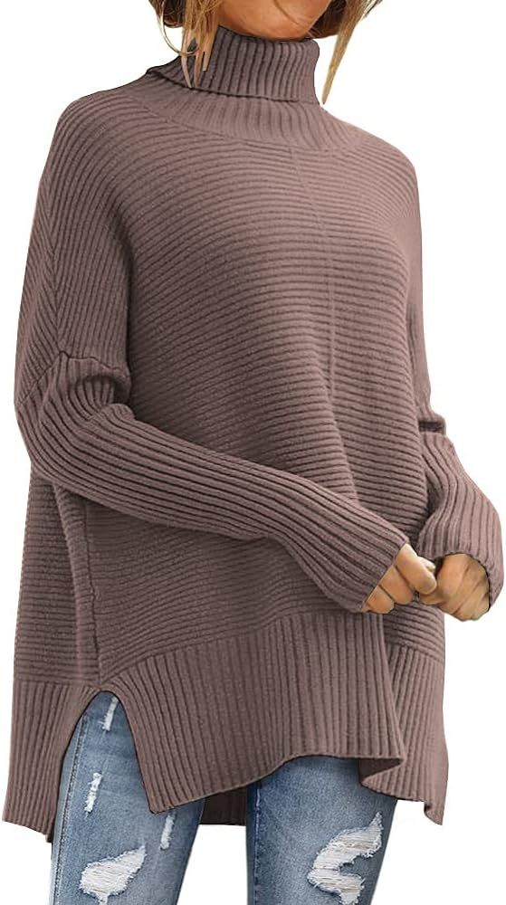 Women's Turtleneck Oversized Sweaters 2023 Fall Batwing Sleeve Pullover Ribbed Knit Tunic Sweater | Amazon (US)