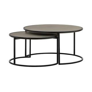 HomeRoots Mariana 32 in. Medium Gray Concrete Top/Black Metal Round Concrete Coffee Table 2000520... | The Home Depot