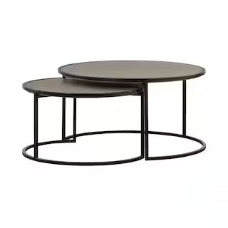 HomeRoots Mariana 32 in. Medium Gray Concrete Top/Black Metal Round Concrete Coffee Table 2000520... | The Home Depot