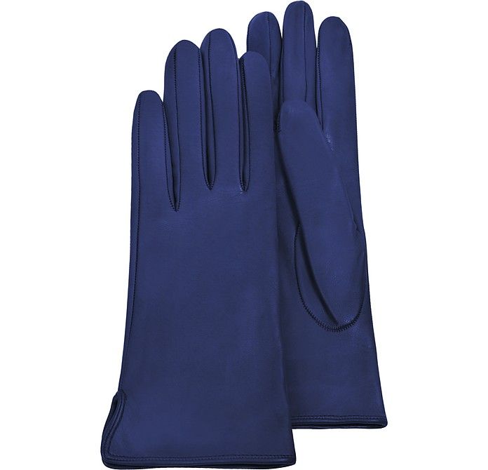 Forzieri Women's Bright Blue Calf Leather Gloves w/ Silk Lining | Forzieri EU