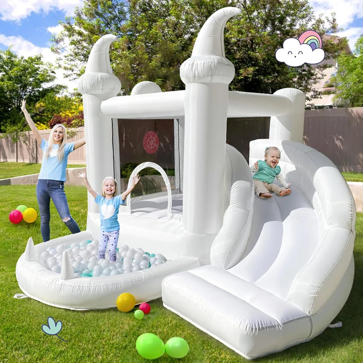 White Bounce House With Slide & Ball Pit Wizard Bouncy Castle With Air Blower (wizard Magic Hat D... | Wayfair North America
