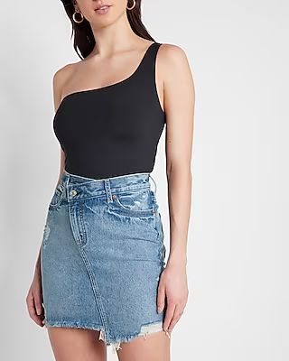 Super High Waisted Crossover Waistband Denim Mini Skirt | Express