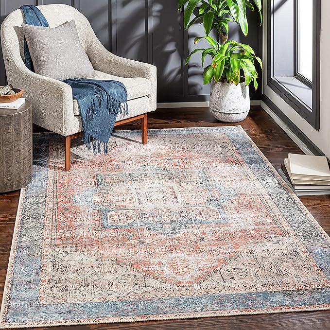 Artistic Weavers Suri Vintage Washable Area Rug 5'3" x 7'3", Rust/Blue | Amazon (US)