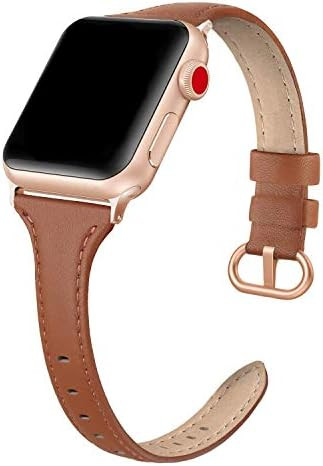SWEES Leather Band Compatible for iWatch 38mm 40mm, Slim Thin Dressy Elegant Genuine Leather Stra... | Amazon (US)
