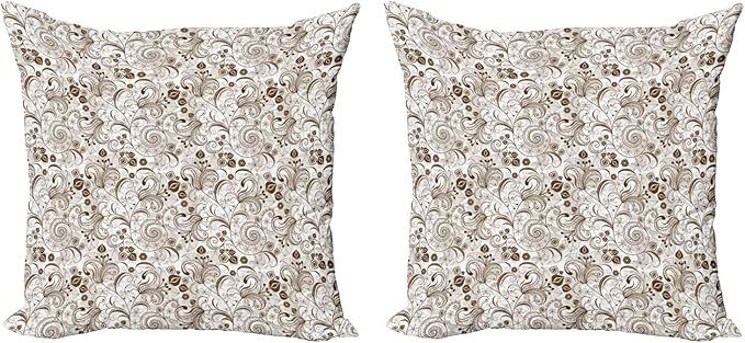 Ambesonne Chocolate Decorative Throw Pillow Case Pack of 2, Classical Victorian Flowers and Leave... | Amazon (US)