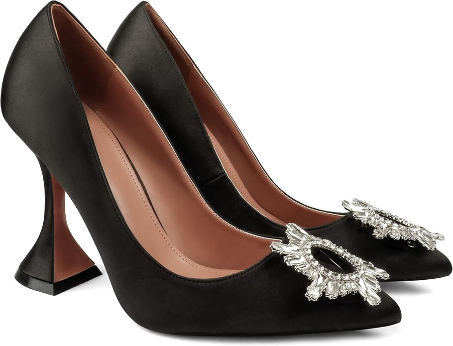 Zzheels Women's Rhinestone Triangle Heel Pumps Pointed Toe Bridal Wedding Crystal Pumps | Amazon (US)