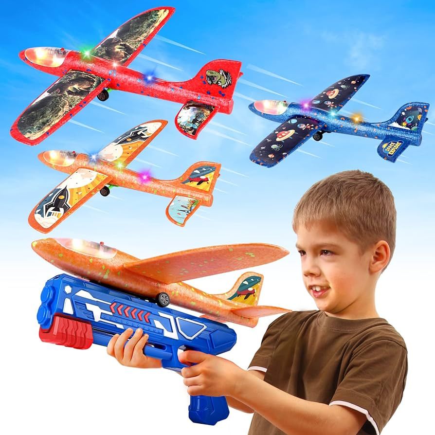 3 Pack Airplane Launcher Toy, 12.6" Foam Glider Led Plane, 2 Flight Mode Catapult Plane Boy Toys ... | Amazon (US)