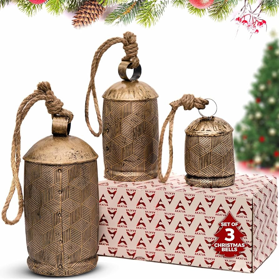 Large Christmas Bells for Decoration – Cow Bells for Rustic Christmas Decor – Gold Bells for ... | Amazon (US)