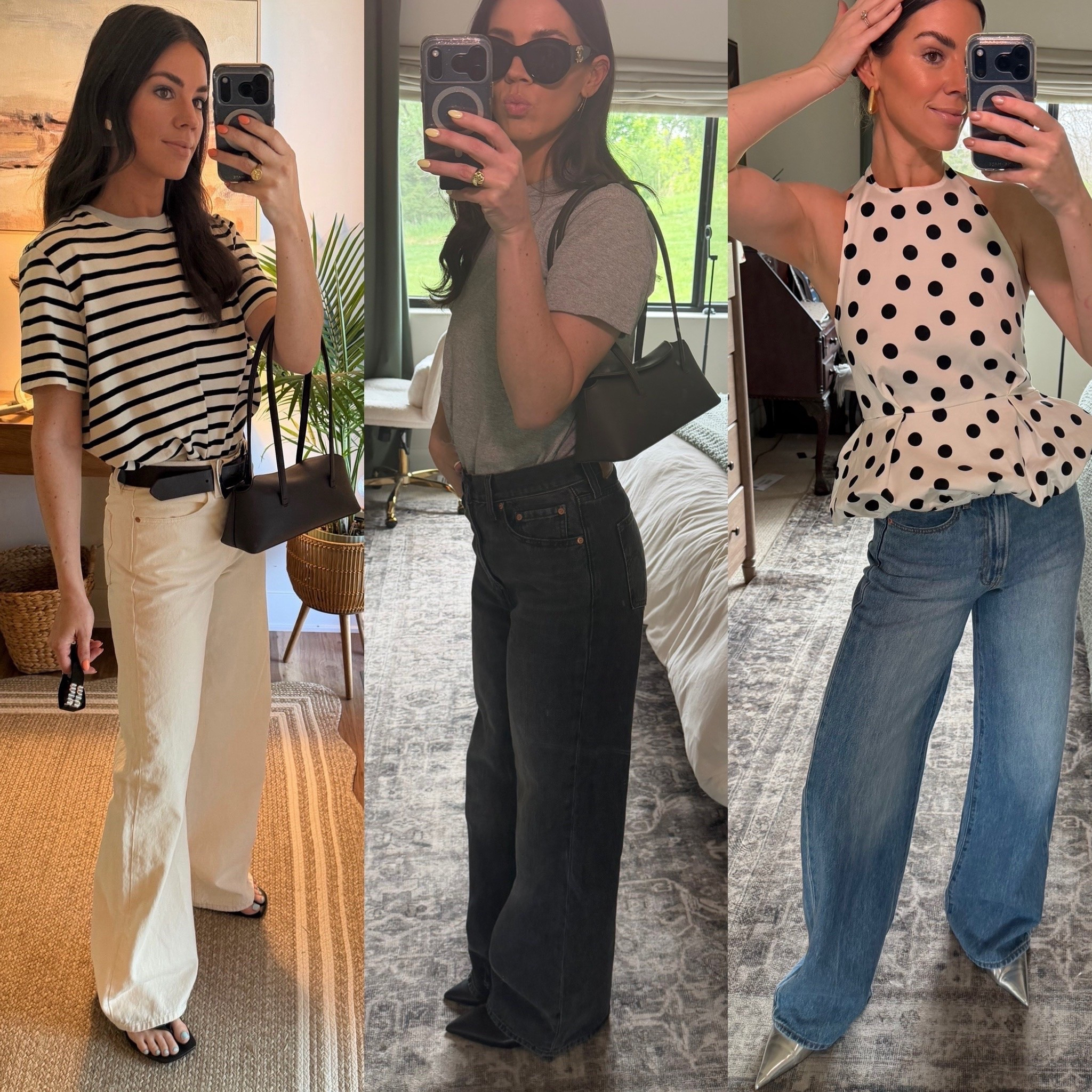 The @levi jeans I wear on repeat. Size down one!!! I’m wearing 27/34. As a true size 4 they are big on me. Would probably be fine in a 26. 


Stylist tip- wide leg denim should touch the floor with shoes on! Make sure that inseam is long enough