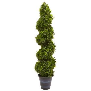 Nearly Natural Indoor and Outdoor 48 in. Artificial Boxwood Spiral Topiary with Planter 5475 | The Home Depot