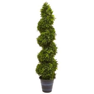 Nearly Natural Indoor and Outdoor 48 in. Artificial Boxwood Spiral Topiary with Planter 5475 - Th... | The Home Depot