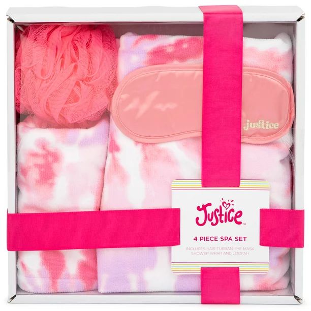 Pink Tie Dye 4-Piece Spa Set with Bath Towel Wrap, Head Wrap, Eye Mask and Loofah, Justice - Walm... | Walmart (US)