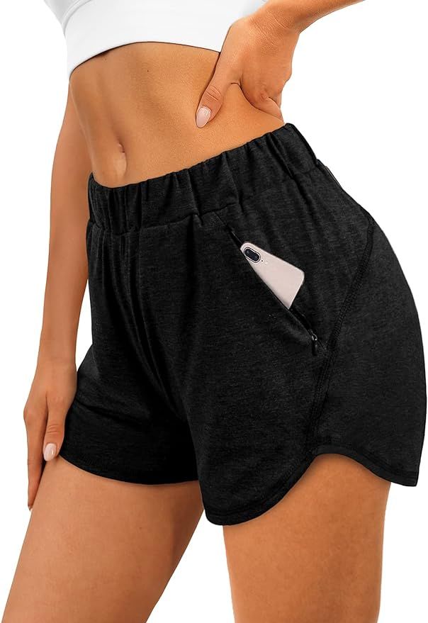 XIEERDUO Womens Workout Shorts Athletic Running Dolphin Shorts with Zipper Pockets | Amazon (US)