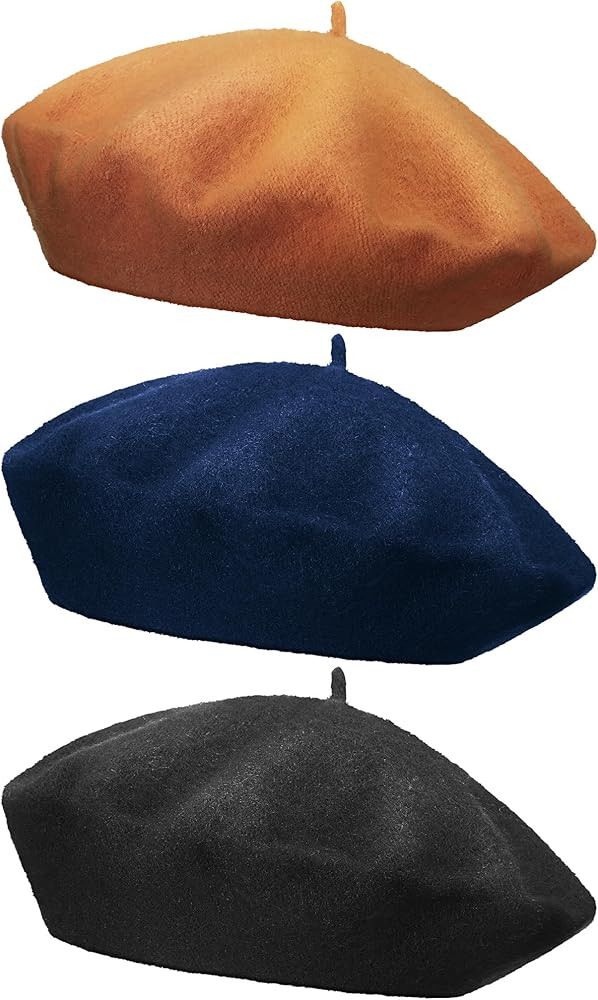 3 Pieces Wool Beret Hat French Style Wool Beanie Cap Solid Color Winter Hat for Women and Girls C... | Amazon (US)