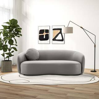 Nima 83 in. Round Arm Japandi Style Mid Century Modern Vegan Leather Curved Sofa in Gray | The Home Depot