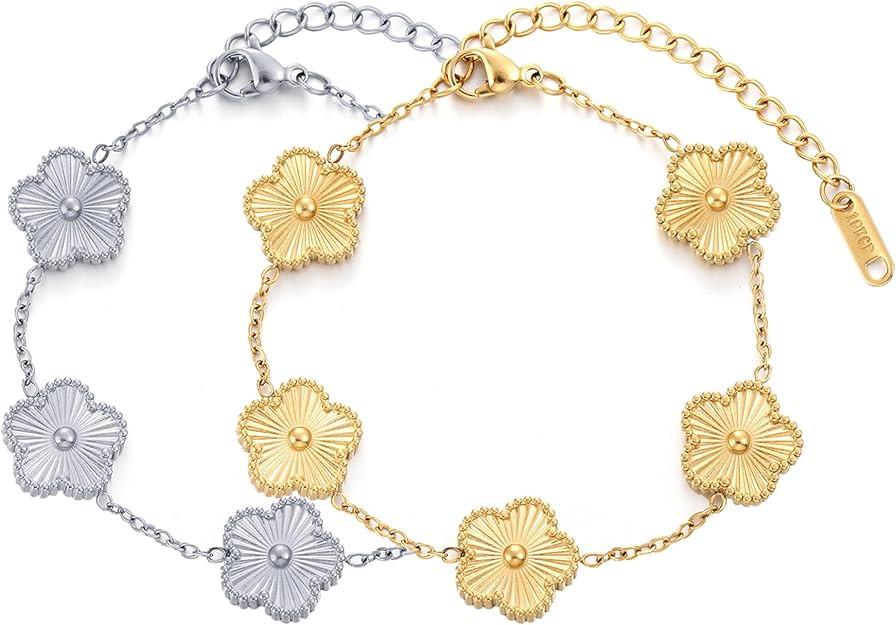 TICVSS Four Leaf Clover Bracelet for Women 18K Gold Plated Stainless Steel Lucky 4 Leaf Gold Link... | Amazon (US)