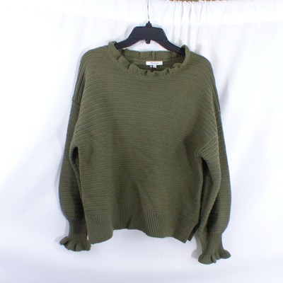 Madewell Ruffle Neck Pullover Sweater in Cotton Merino Yarn Wool Kilt Green L  | eBay | eBay US