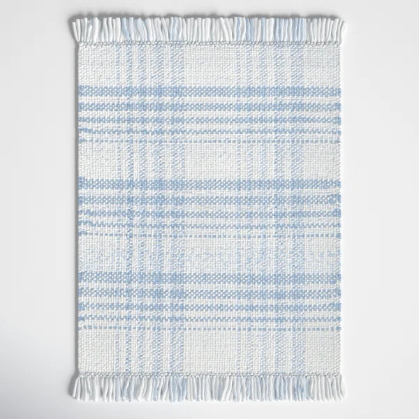 Cay Plaid Handmade Flatweave Recycled P.E.T. Area Rug in Blue/White | Wayfair North America