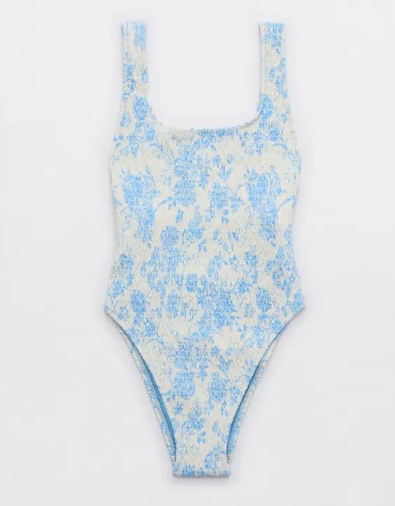 Aerie Smocked Toile Birthday Scoop Cheekiest One Piece Swimsuit | American Eagle Outfitters (US & CA)