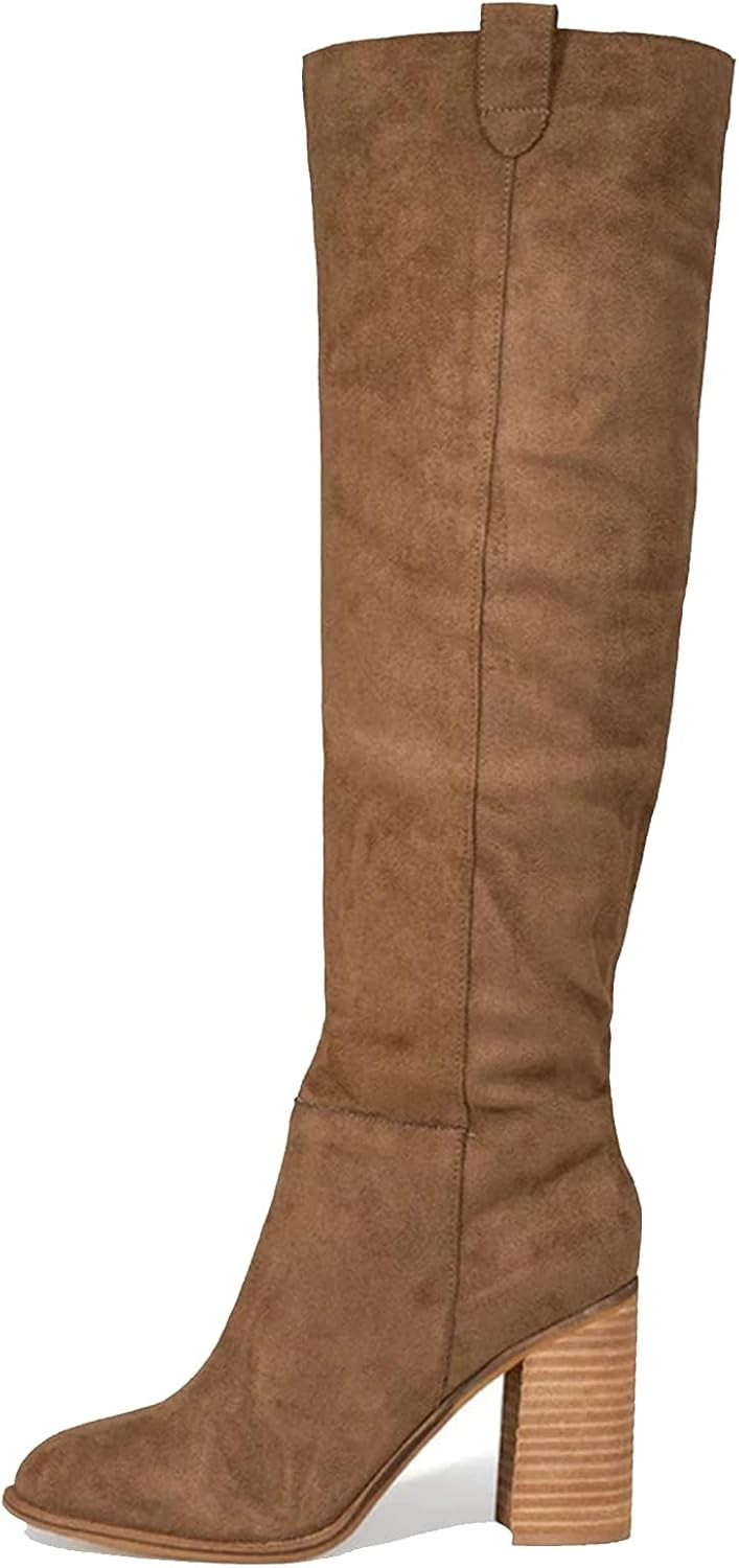 Erocalli Suede Knee High Boots Fall Tall Slouch Boot for Women Chunky Heel | Amazon (US)