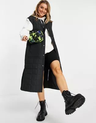 Monki recycled long quilted vest in black | ASOS | ASOS (Global)