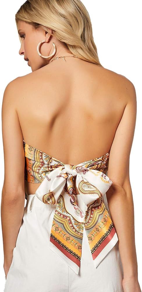 Floerns Women's Graphic Print Tie Back Strapless Bandana Tube Top | Amazon (US)