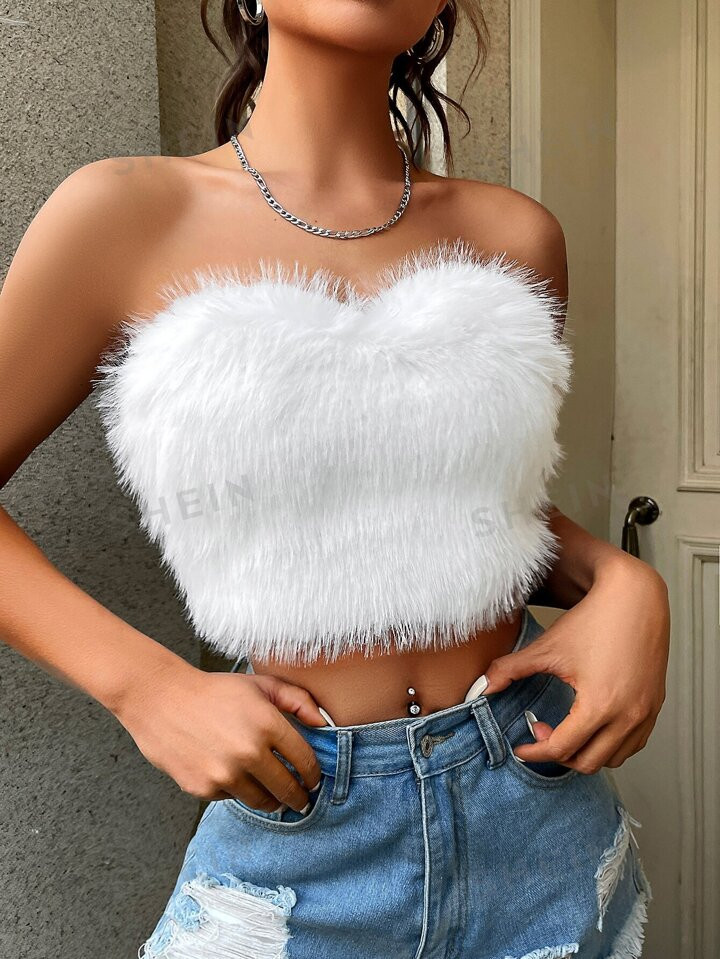 SHEIN EZwear Solid Fuzzy Tube Top | SHEIN