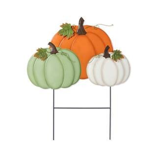 28 in. Fall Metal Stacked Pumpkin Yard Stake | The Home Depot